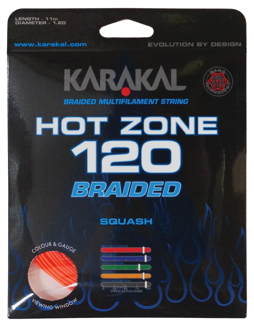 Karakal Hot Zone Braided 17 1.20mm Squash Set 3 Karakal Hot Zone Braided 17 1.20mm Squash Set