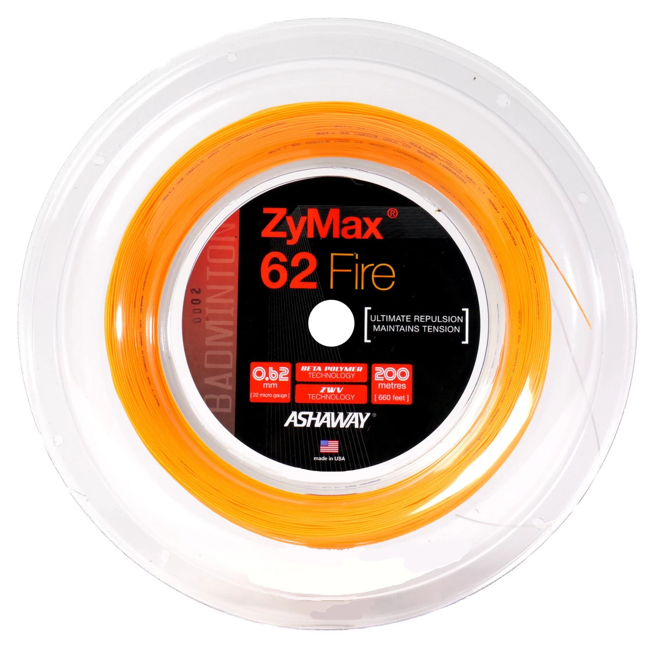 Ashaway ZyMax 62 Fire 0.62mm Badminton 200M Reel 3 Ashaway ZyMax 62 Fire 0.62mm Badminton 200M Reel
